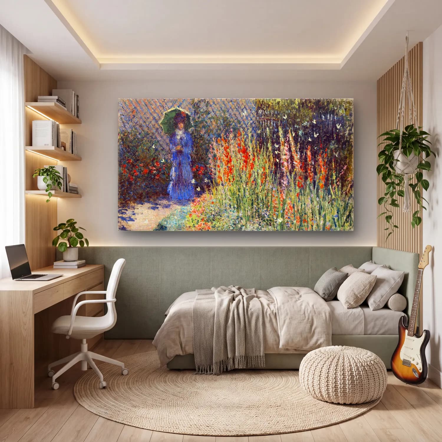 Claude Monet – Rounded Flower Bed cam tablo — genç odasında