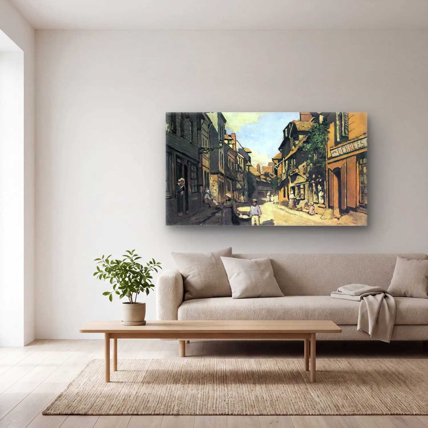 Claude Monet – Rue de la Bavolle, Honfleur cam tablo — açık renk salonda