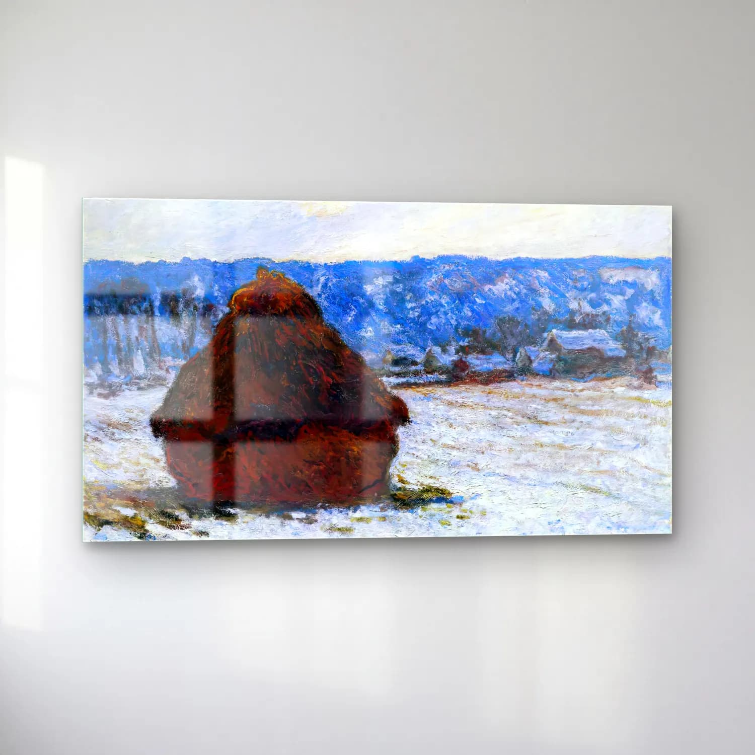 Claude Monet – Stack of Wheat, Snow Effect, Overcast Day cam tablo — sol açıdan görünüm