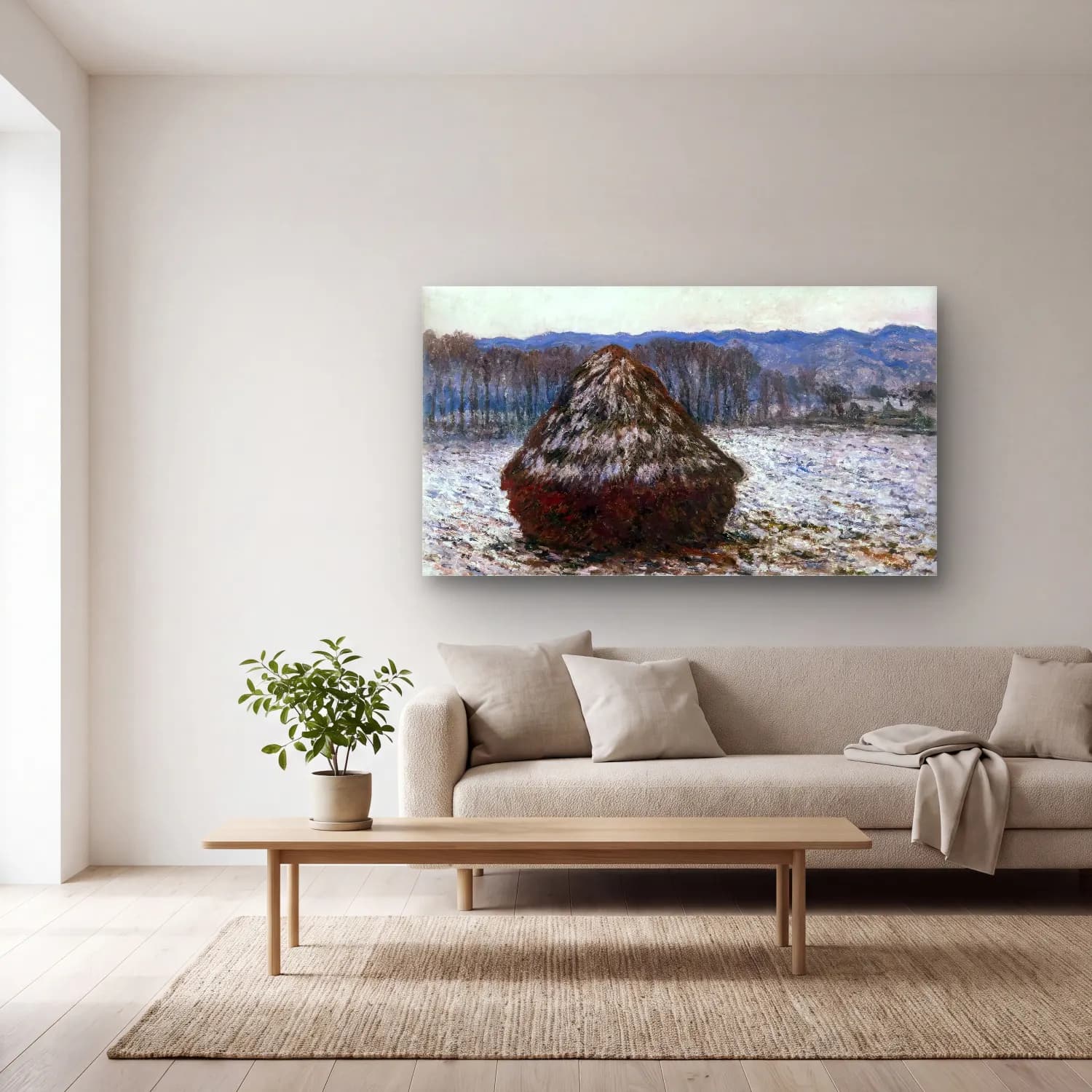 Claude Monet – Stack of Wheat – Pastel Tonlar cam tablo — açık renk salonda