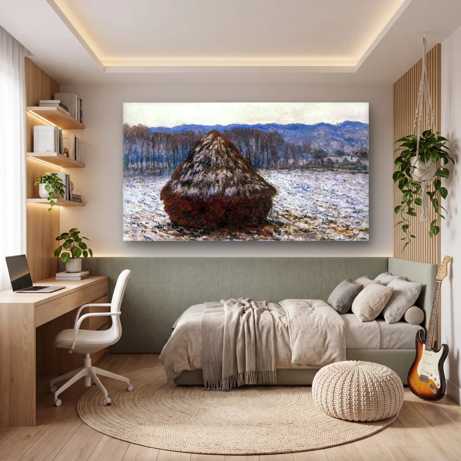Claude Monet – Stack of Wheat – Pastel Tonlar cam tablo — genç odasında