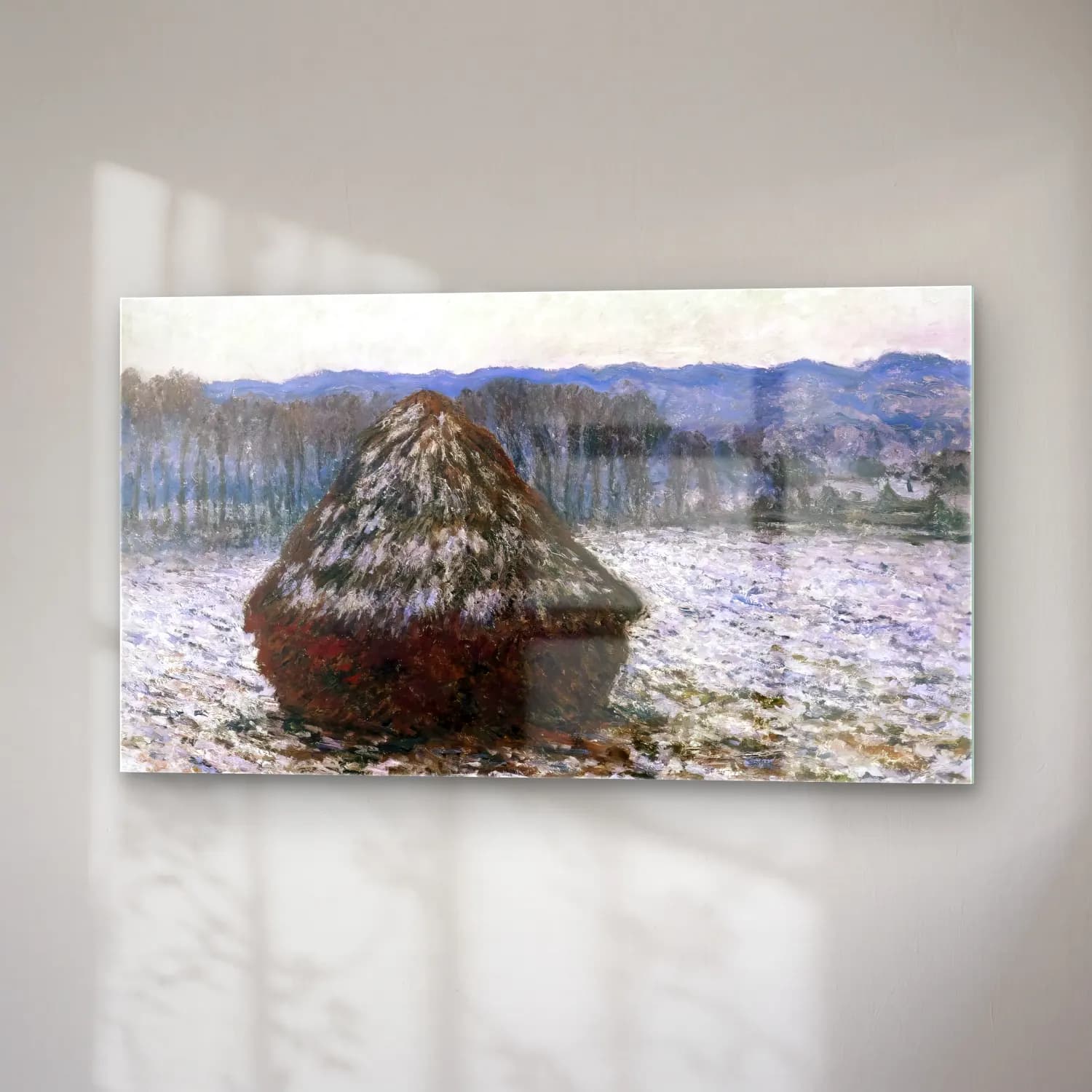 Claude Monet – Stack of Wheat – Pastel Tonlar cam tablo — sağ açıdan görünüm