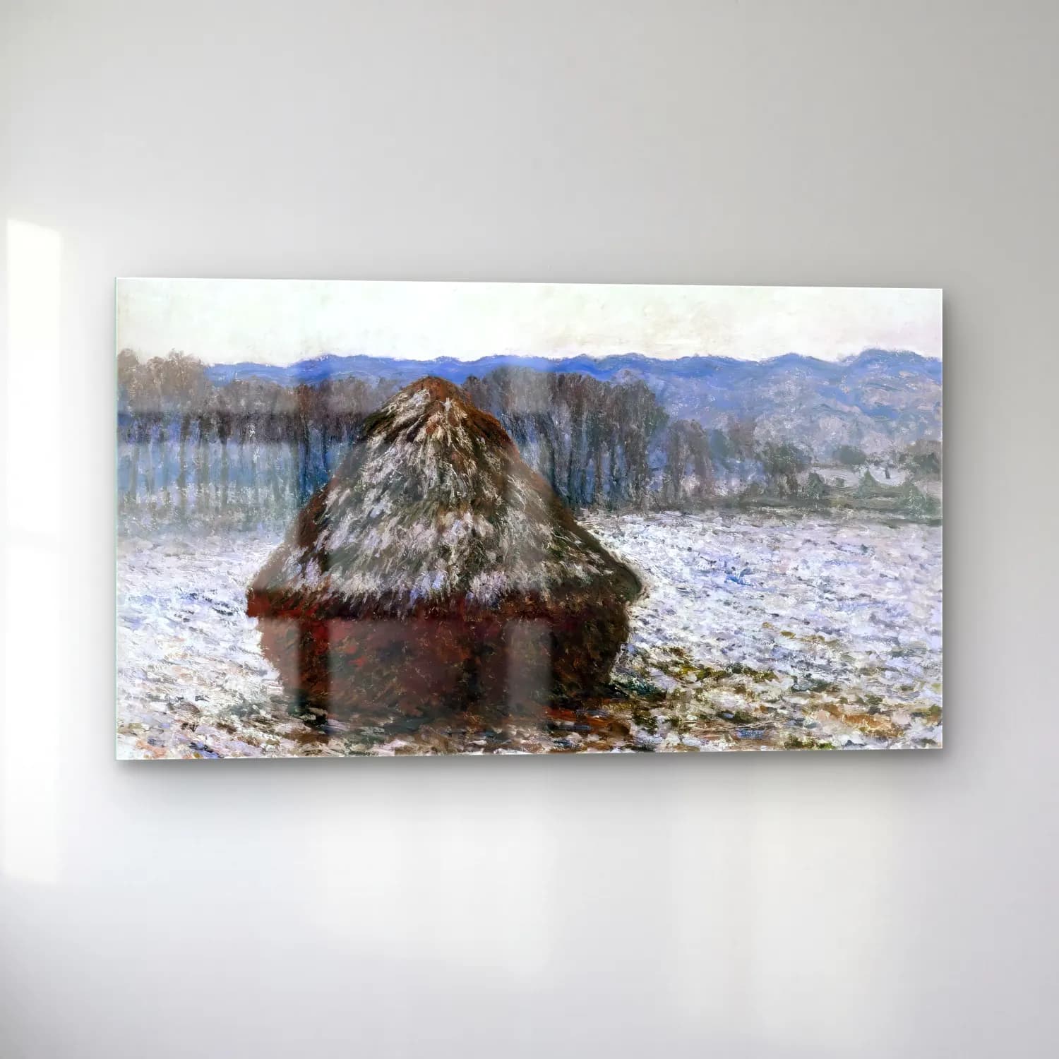 Claude Monet – Stack of Wheat – Pastel Tonlar cam tablo — sol açıdan görünüm