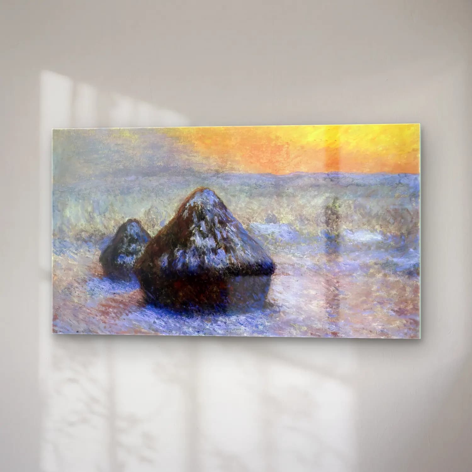 Claude Monet – Stacks of Wheat, Sunset, Snow Effect cam tablo — sağ açıdan görünüm