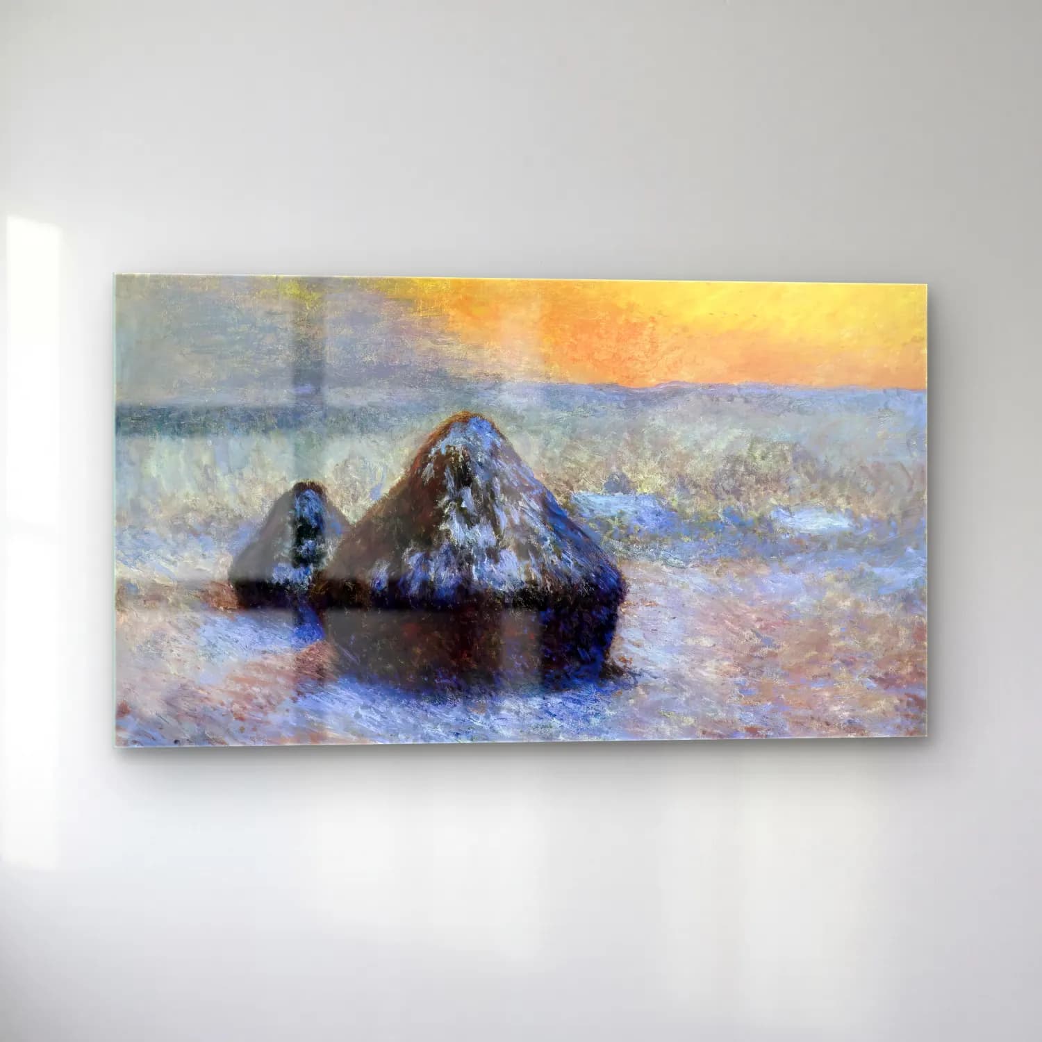 Claude Monet – Stacks of Wheat, Sunset, Snow Effect cam tablo — sol açıdan görünüm