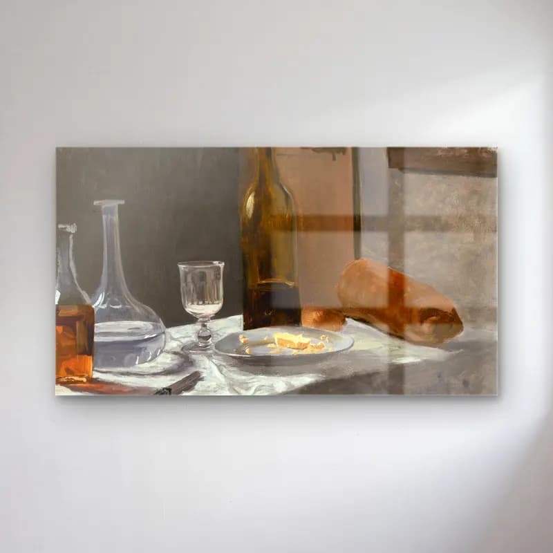 Claude Monet – Still life with bottle carafe bread and wine cam tablo — Claude Monet – Still life with bottle carafe bread and wine — empresyonist kadeh şarap
