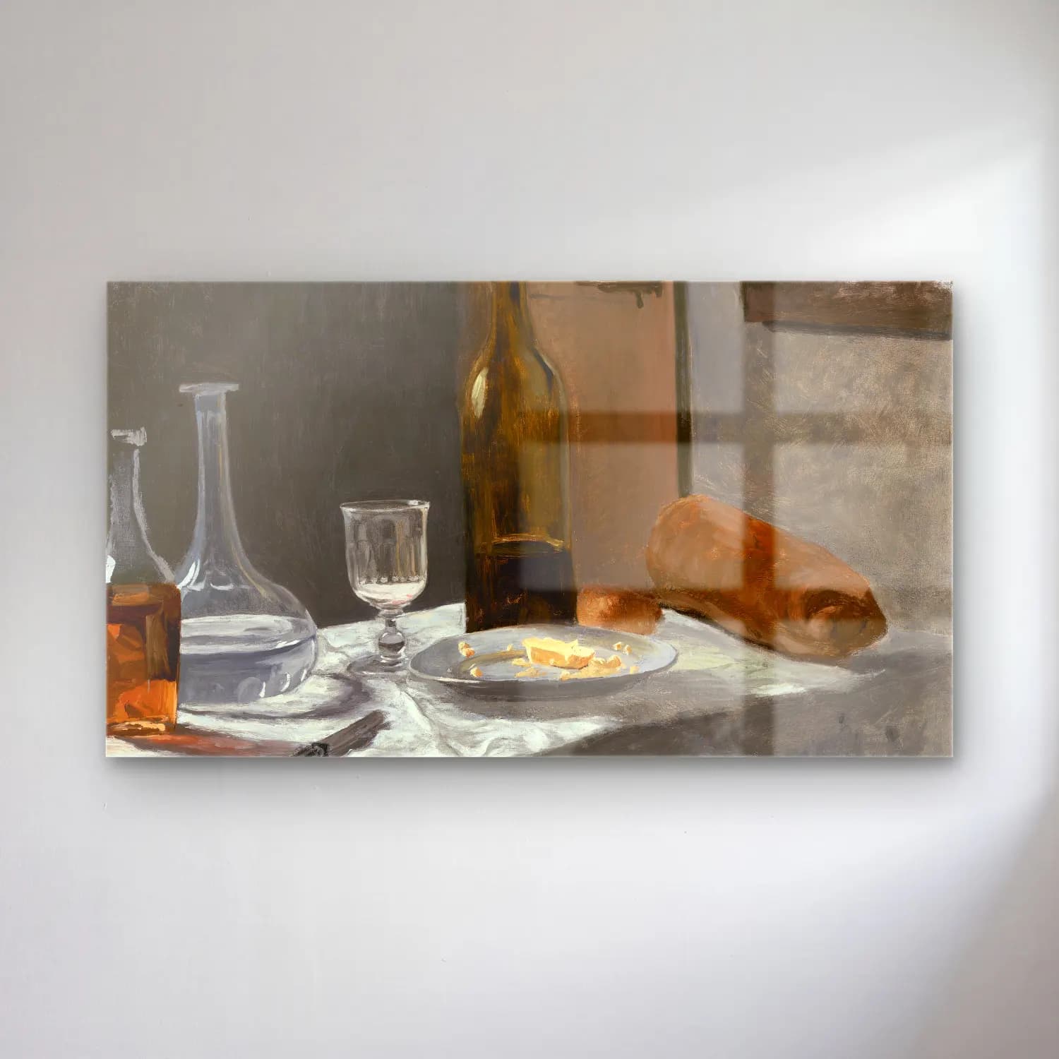 Claude Monet – Still life with bottle carafe bread and wine cam tablo — Claude Monet – Still life with bottle carafe bread and wine — empresyonist kadeh şarap