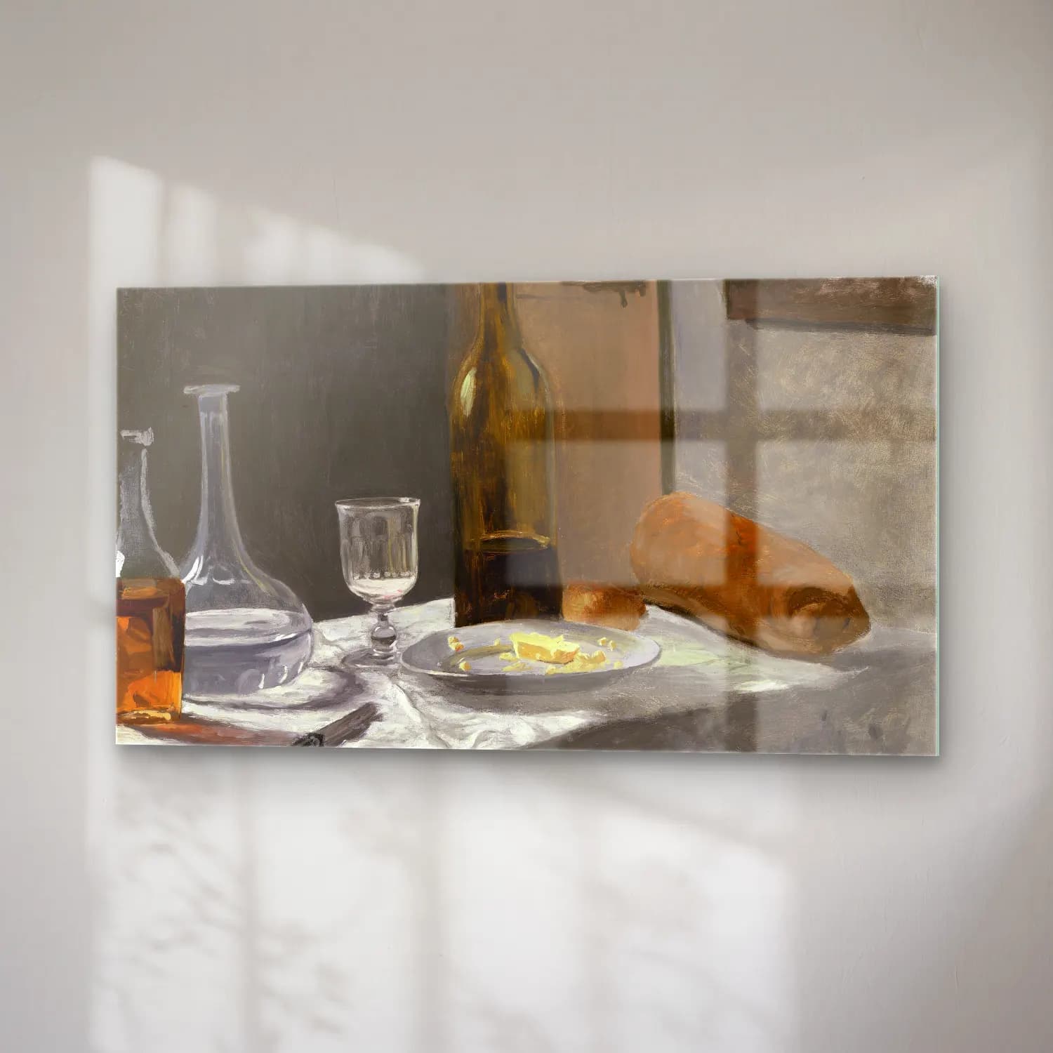 Claude Monet – Still life with bottle carafe bread and wine cam tablo — sağ açıdan görünüm