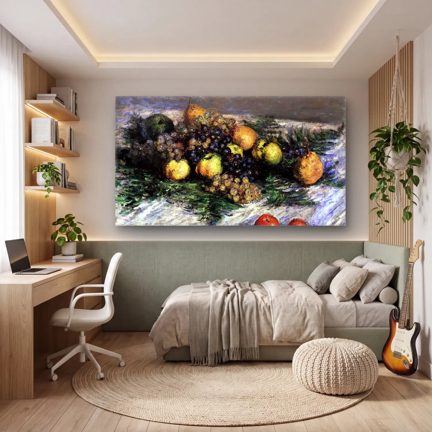 Claude Monet – Still-Life with Pears and Grapes cam tablo — genç odasında