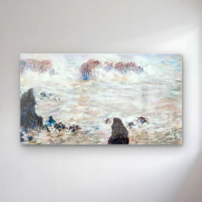 Claude Monet – Storm off Belle-Île cam tablo — Claude Monet – Storm off Belle-Île — empresyonist fırtınalı denizde gemi