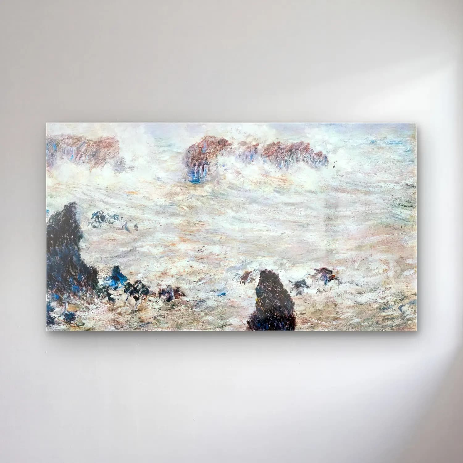 Claude Monet – Storm off Belle-Île cam tablo — Claude Monet – Storm off Belle-Île — empresyonist fırtınalı denizde gemi