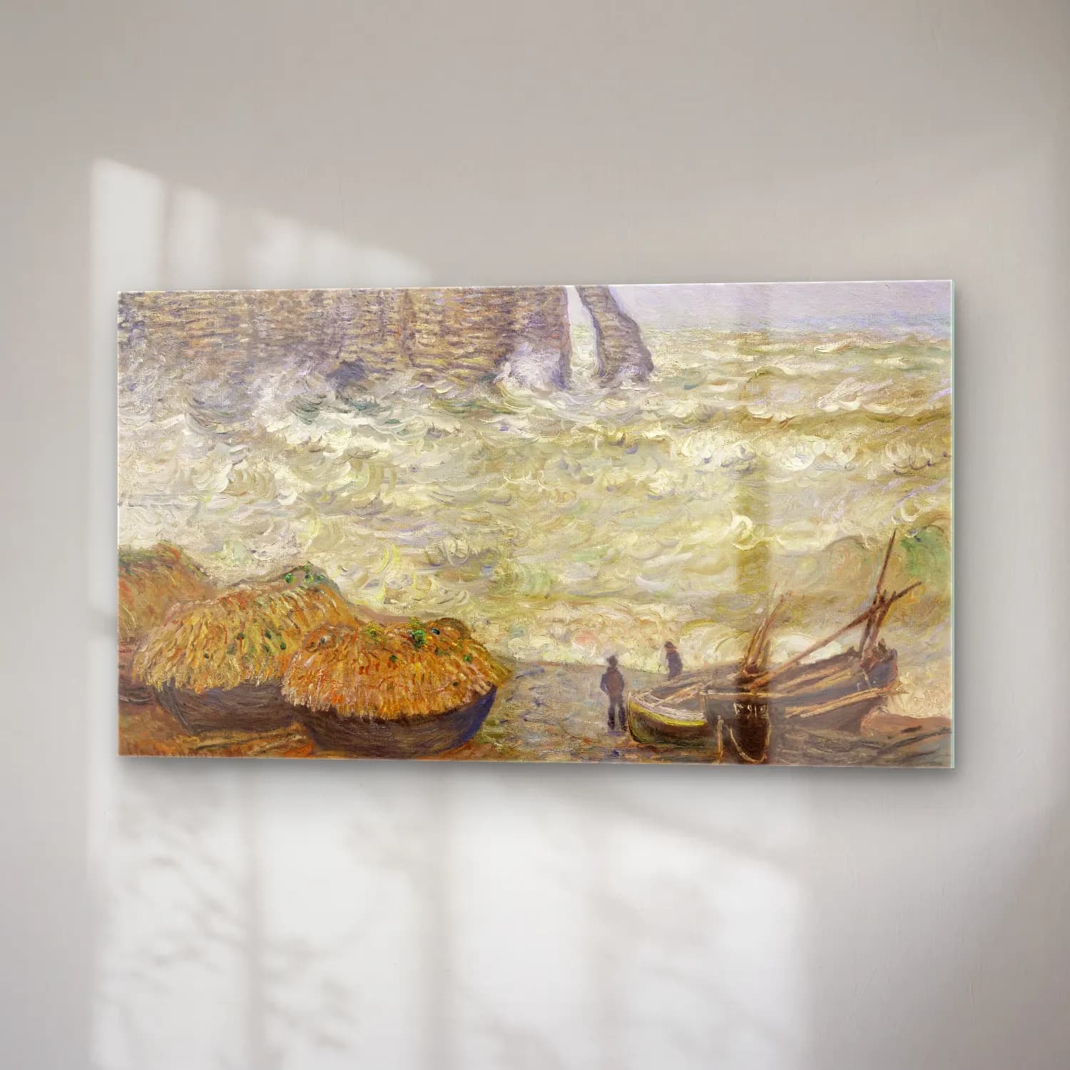 Claude Monet – Stormy Sea in Étretat cam tablo — sağ açıdan görünüm