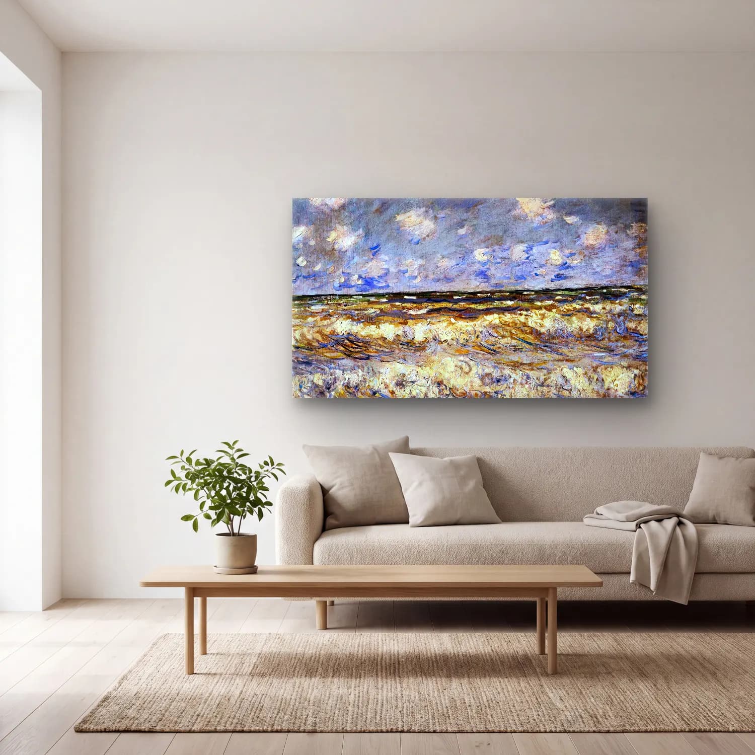 Claude Monet – Stormy Sea cam tablo — açık renk salonda