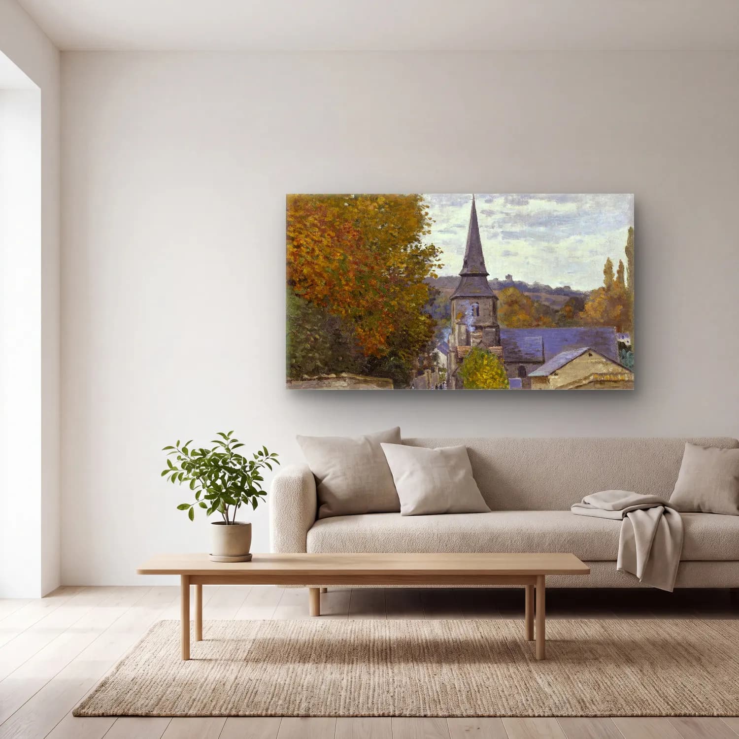 Claude Monet – Street in Saint-Adresse cam tablo — açık renk salonda