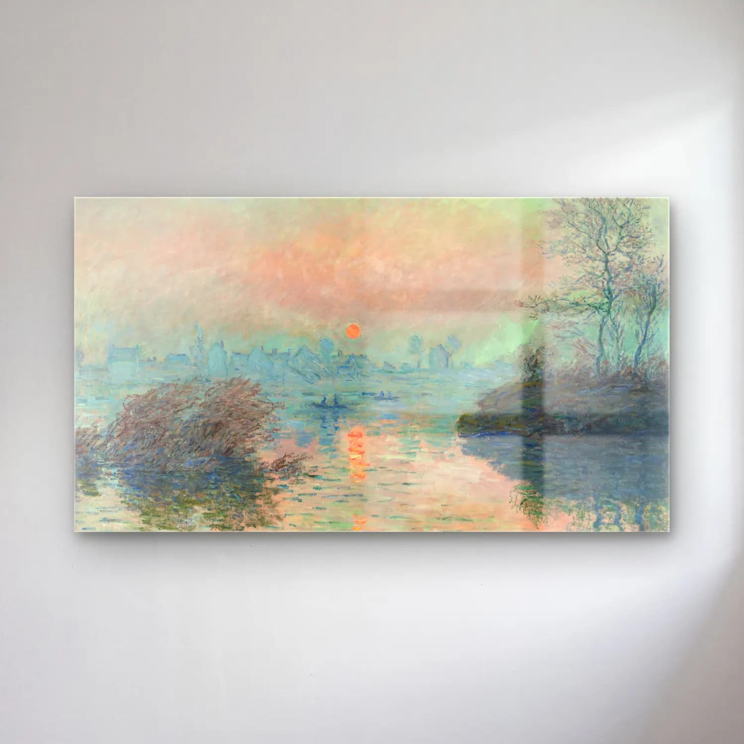 Claude Monet – Sun setting on the Seine at Lavacourt cam tablo — Claude Monet – Sun setting on the Seine at Lavacourt — empresyonist gün batımında göl