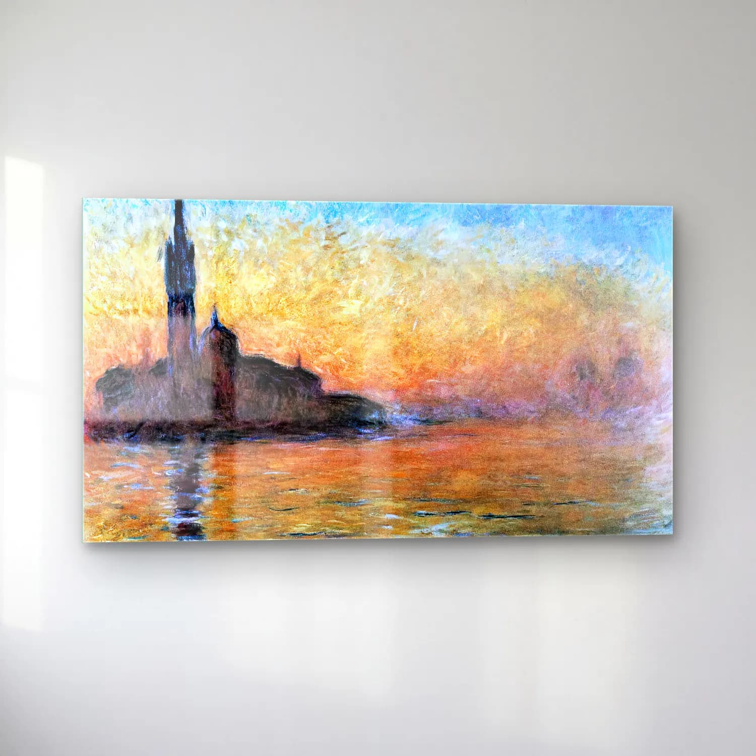 Claude Monet – Sunset in Venice cam tablo — sol açıdan görünüm