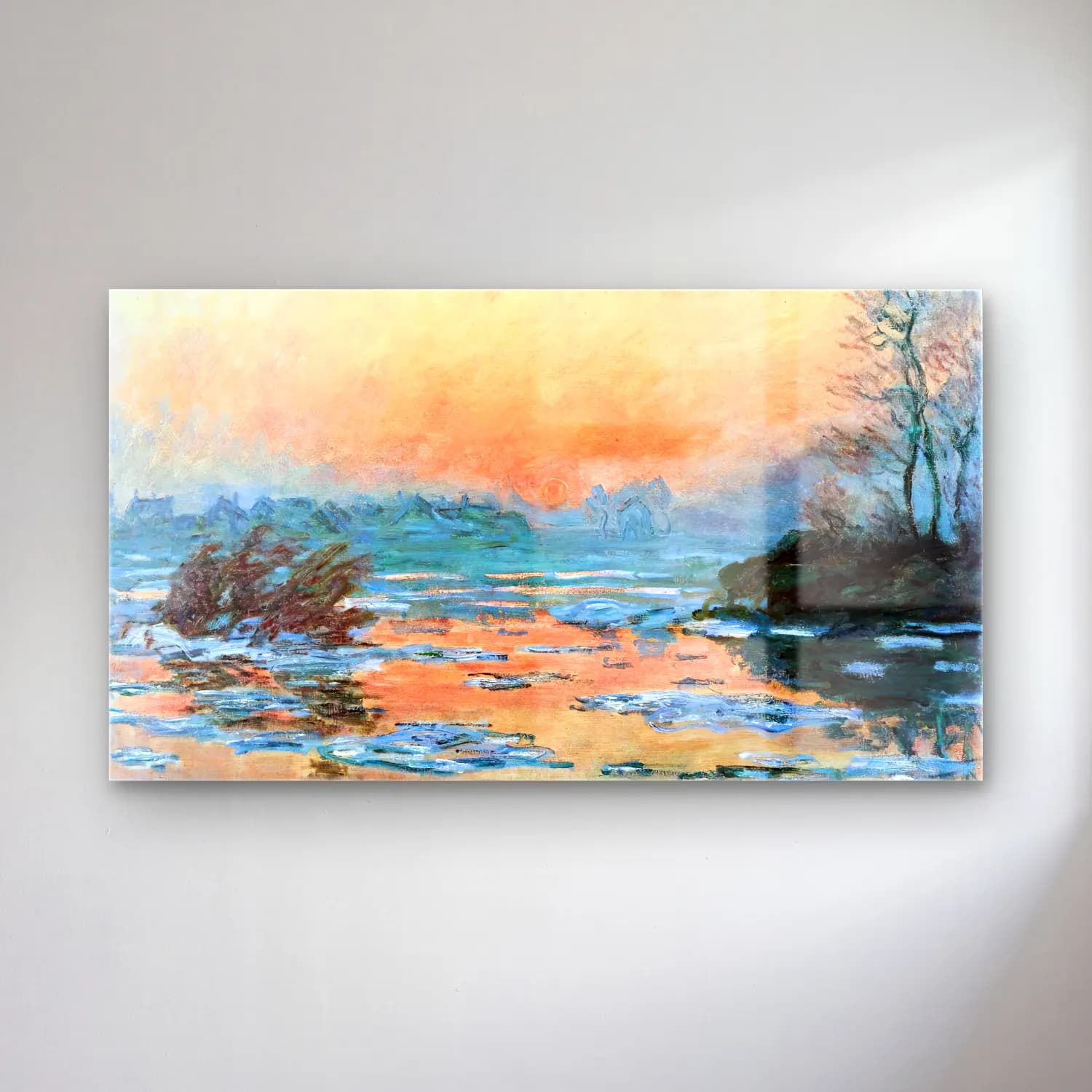 Claude Monet – Sunset on the Seine in Winter cam tablo — Claude Monet – Sunset on the Seine in Winter — empresyonist gün batımında göl