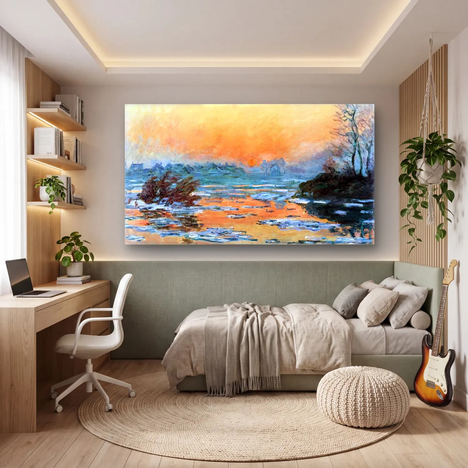 Claude Monet – Sunset on the Seine in Winter cam tablo — genç odasında