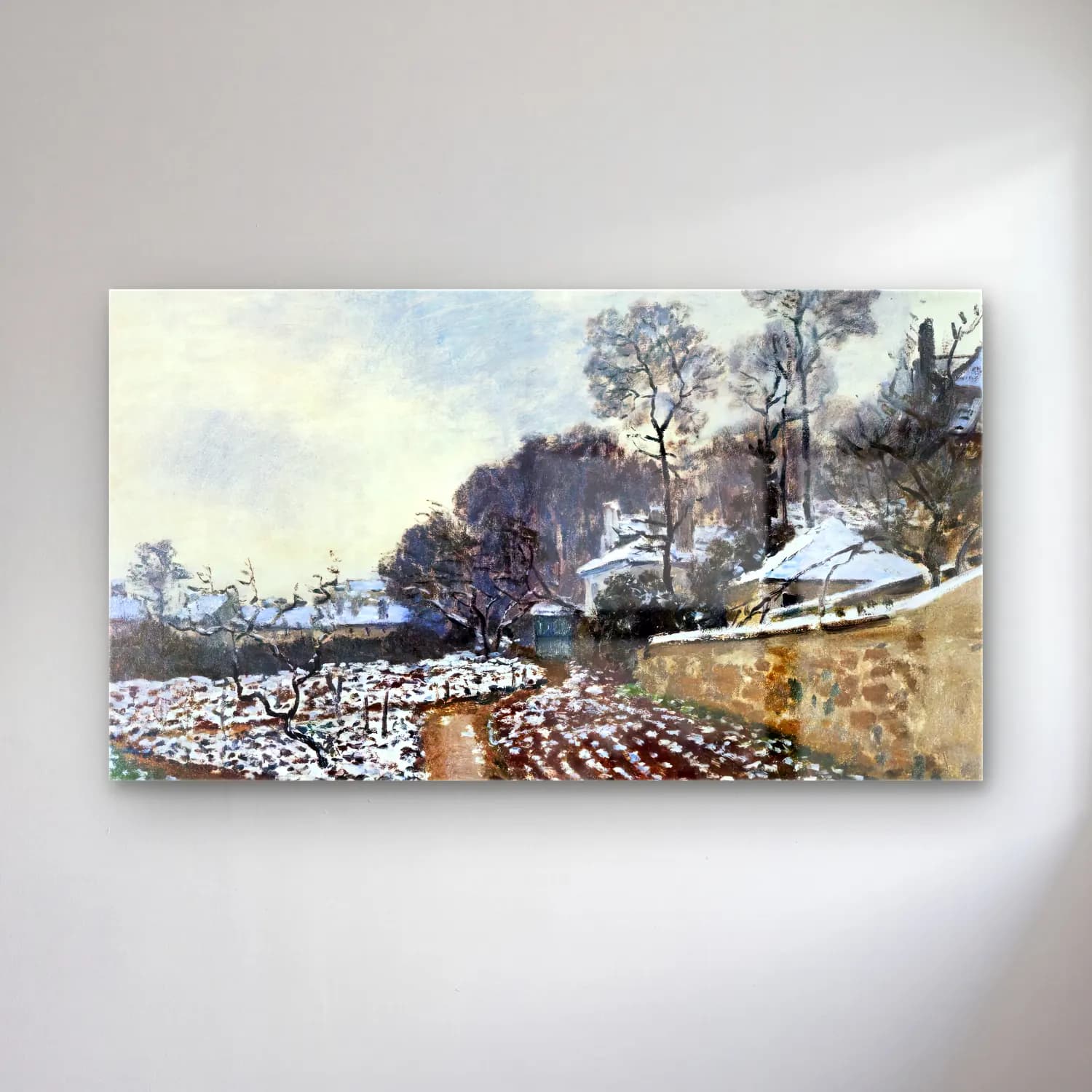 Claude Monet – Thaw in Argenteuil cam tablo — Claude Monet – Thaw in Argenteuil — empresyonist karlı kış manzarası