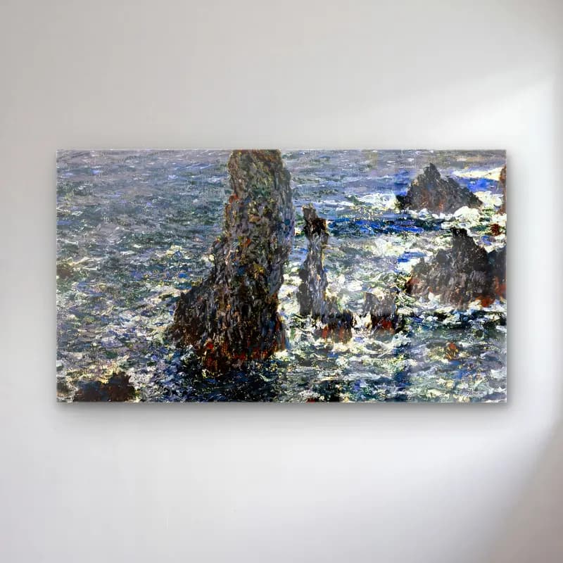 Claude Monet – The Pyramides at Port-Coton cam tablo — Claude Monet – The Pyramides at Port-Coton — empresyonist dalgalı sahil