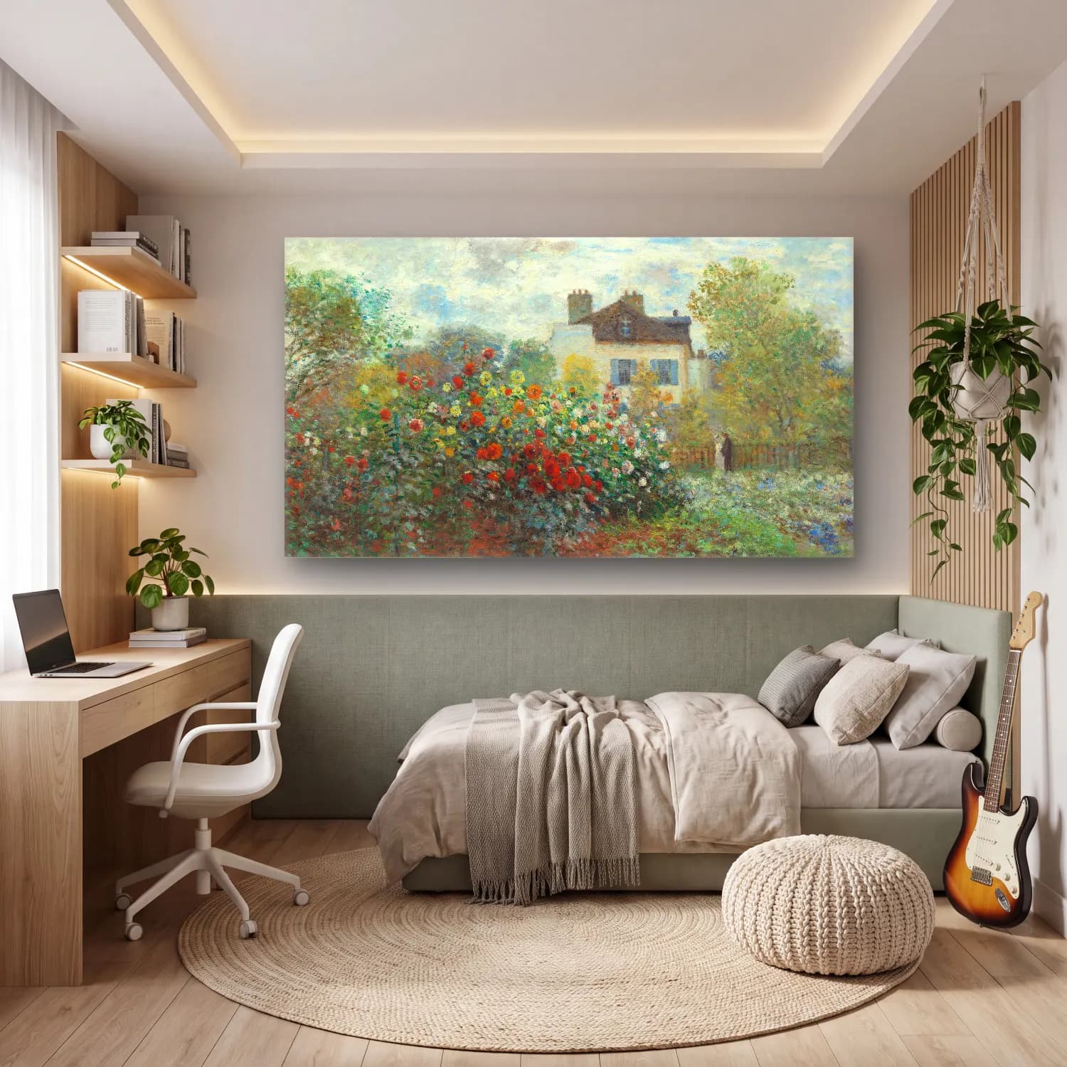 Claude Monet – The Artist s Garden in Argenteuil cam tablo — genç odasında