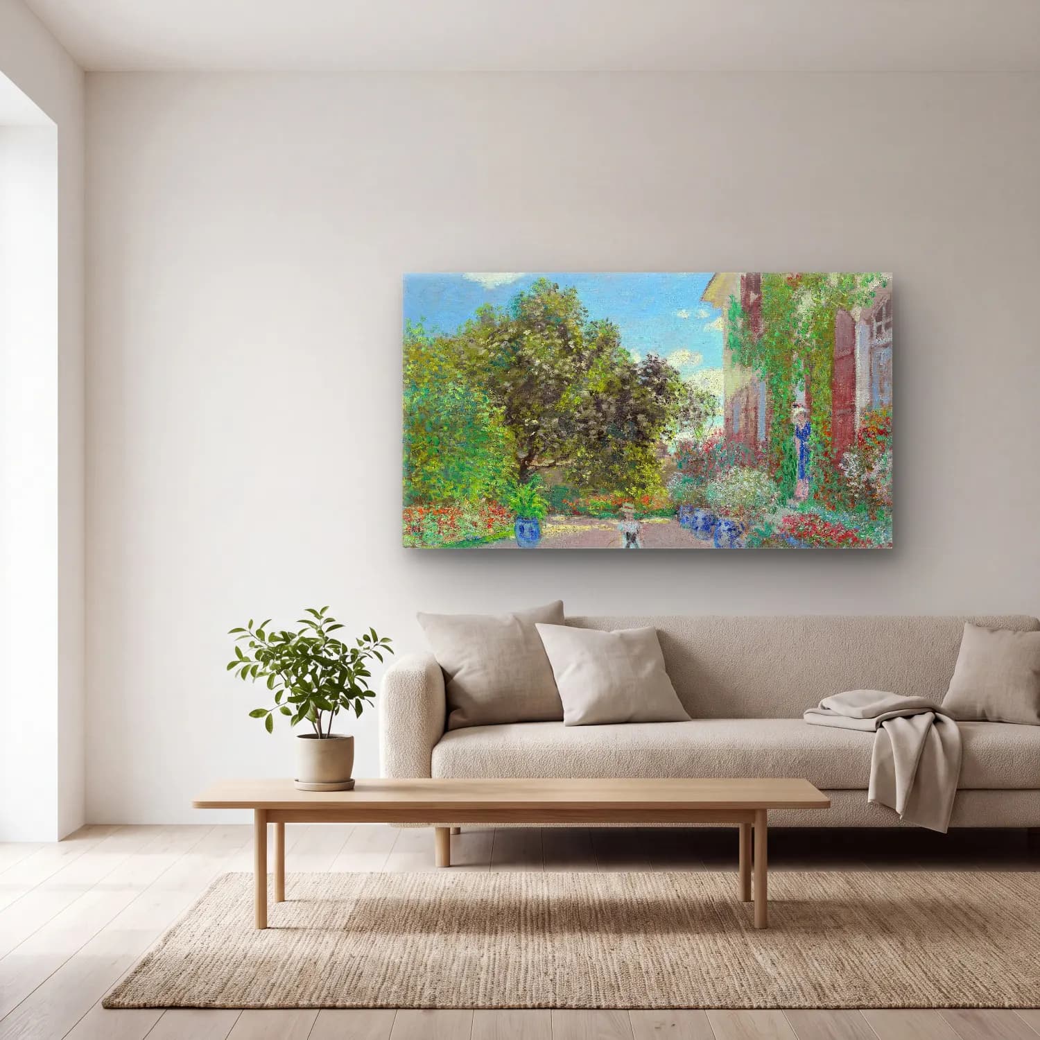 Claude Monet – The Artist s House at Argenteuil cam tablo — açık renk salonda