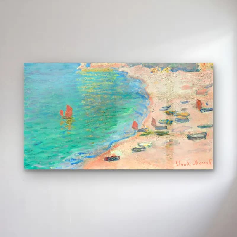 Claude Monet – The Beach and the Falaise d Amont cam tablo — Claude Monet – The Beach and the Falaise d Amont — empresyonist liman ve tekneler