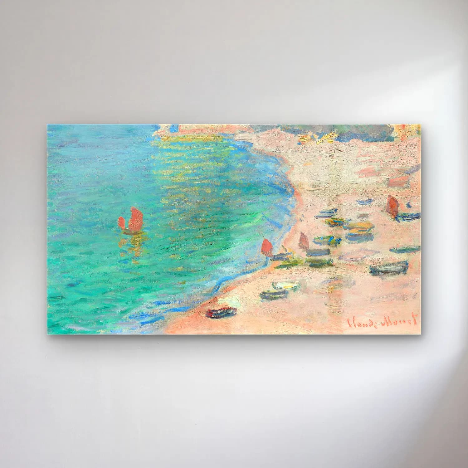 Claude Monet – The Beach and the Falaise d Amont cam tablo — Claude Monet – The Beach and the Falaise d Amont — empresyonist liman ve tekneler