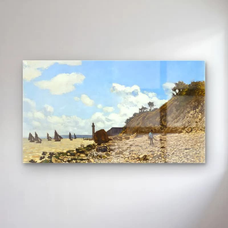 Claude Monet – The Beach at Honfleur – Bej Tonlar cam tablo — Claude Monet – The Beach at Honfleur – Bej Tonlar — empresyonist deniz feneri