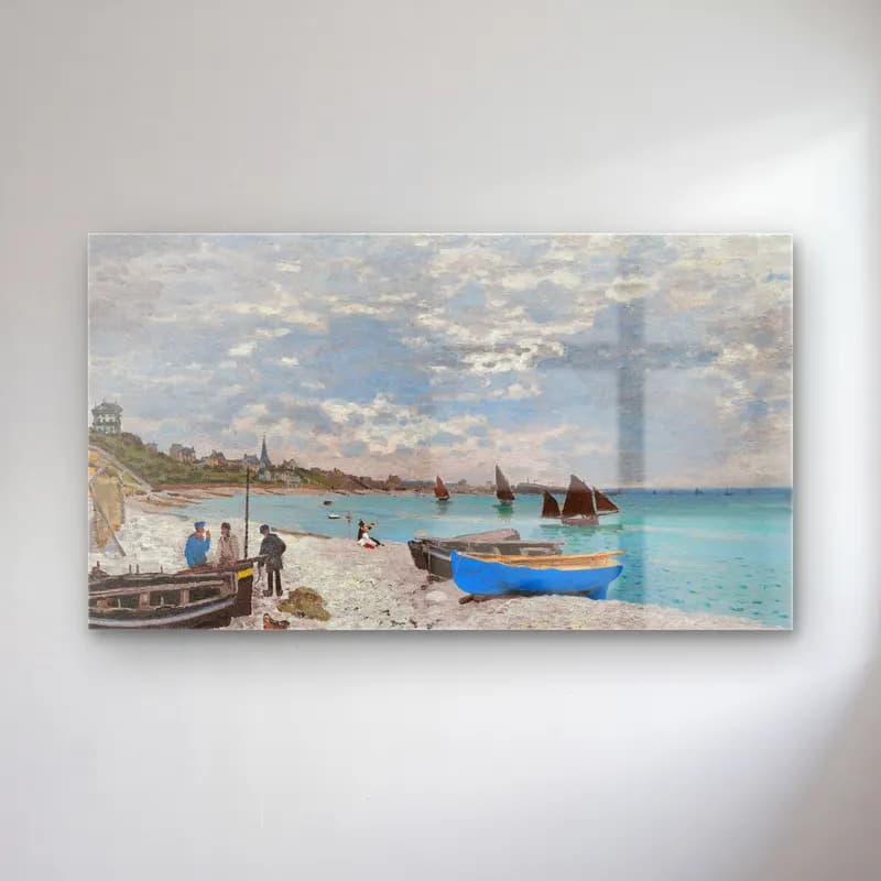 Claude Monet – The Beach at Sainte-Adresse cam tablo — Claude Monet – The Beach at Sainte-Adresse — empresyonist liman ve tekneler