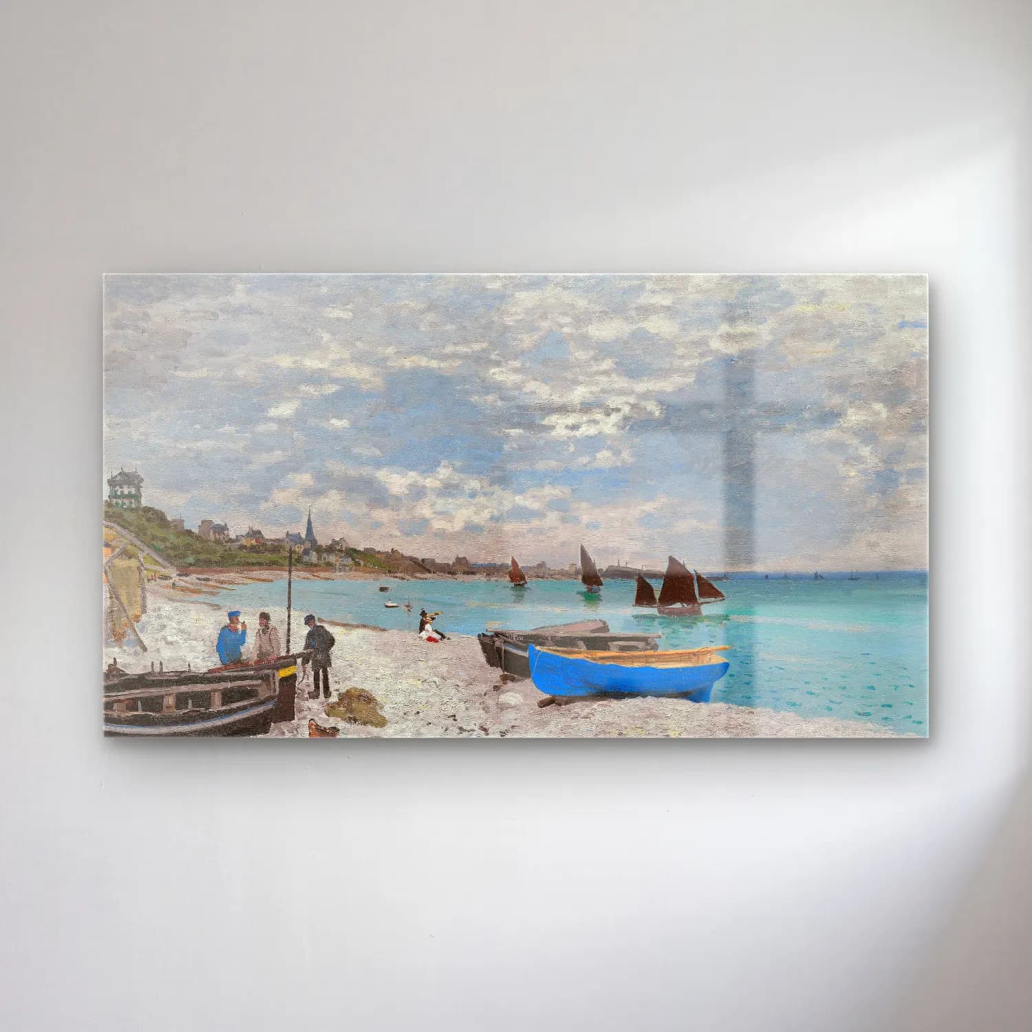 Claude Monet – The Beach at Sainte-Adresse cam tablo — Claude Monet – The Beach at Sainte-Adresse — empresyonist liman ve tekneler