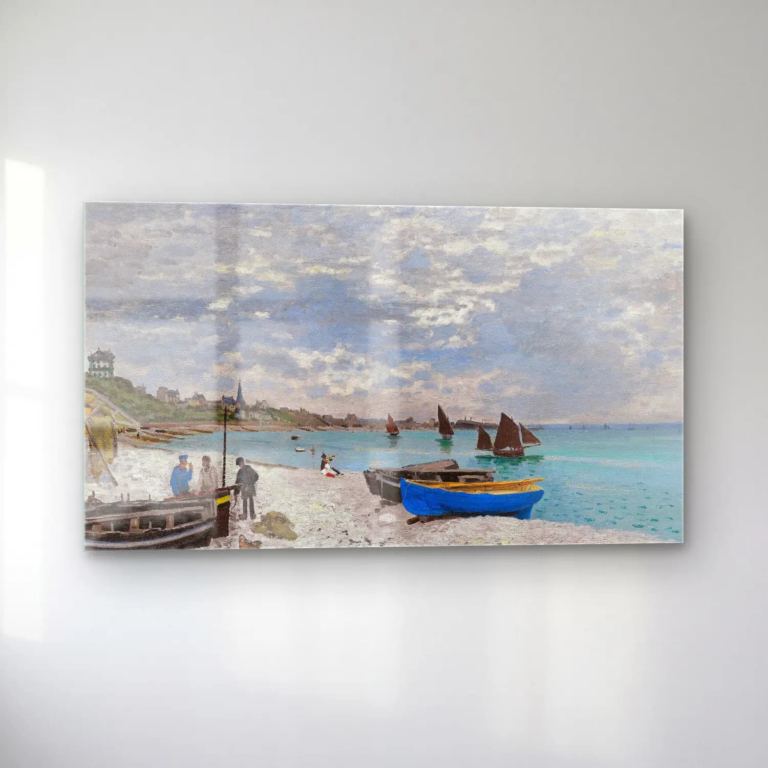 Claude Monet – The Beach at Sainte-Adresse cam tablo — sol açıdan görünüm
