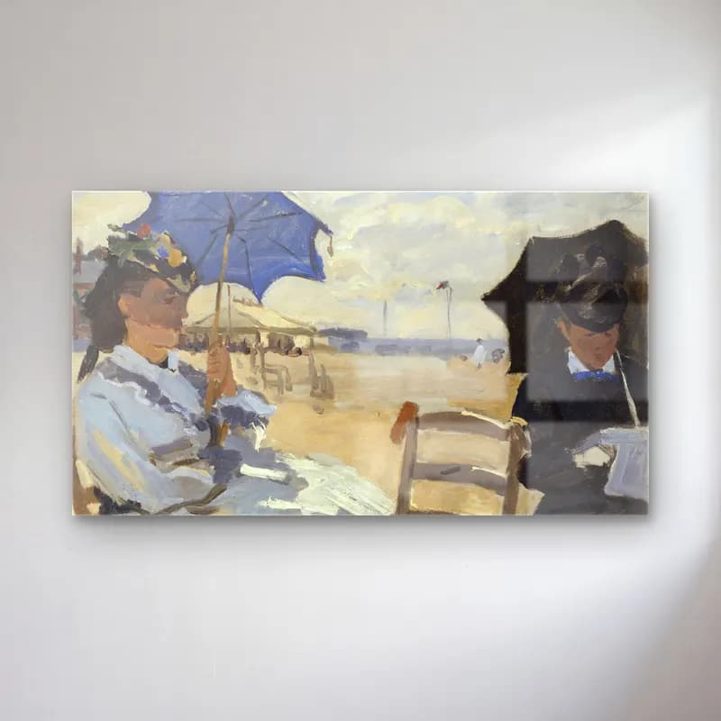 Claude Monet – The Beach at Trouville cam tablo — Claude Monet – The Beach at Trouville — empresyonist plaj şemsiyeleri