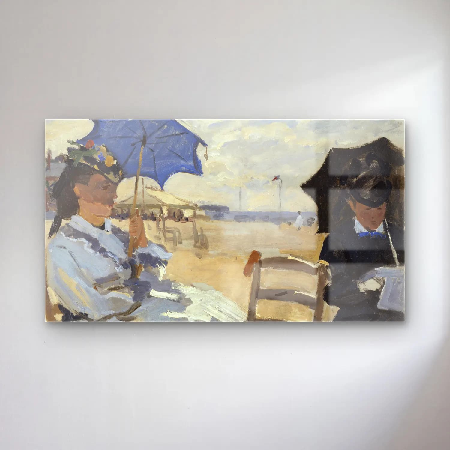 Claude Monet – The Beach at Trouville cam tablo — Claude Monet – The Beach at Trouville — empresyonist plaj şemsiyeleri