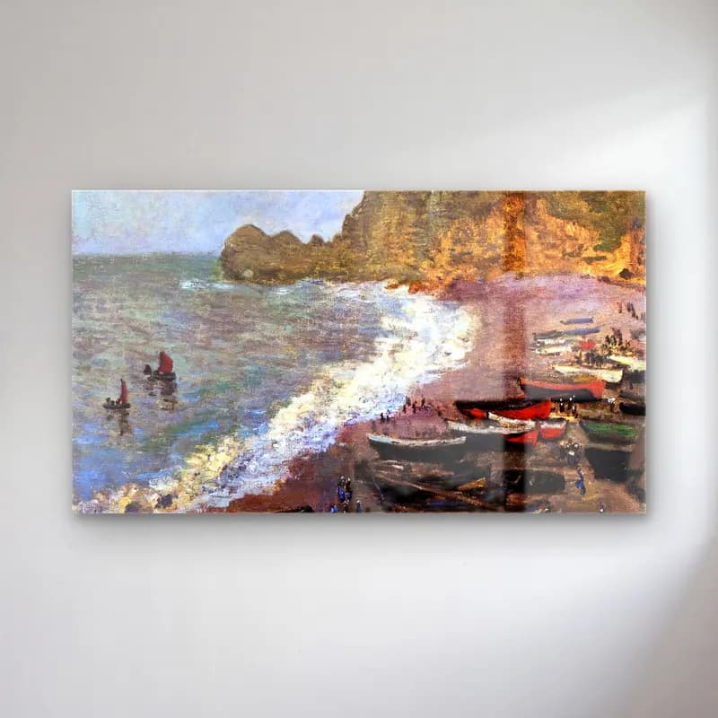 Claude Monet – The Beach at Étretat cam tablo — Claude Monet – The Beach at Étretat — empresyonist i̇talyan sahili
