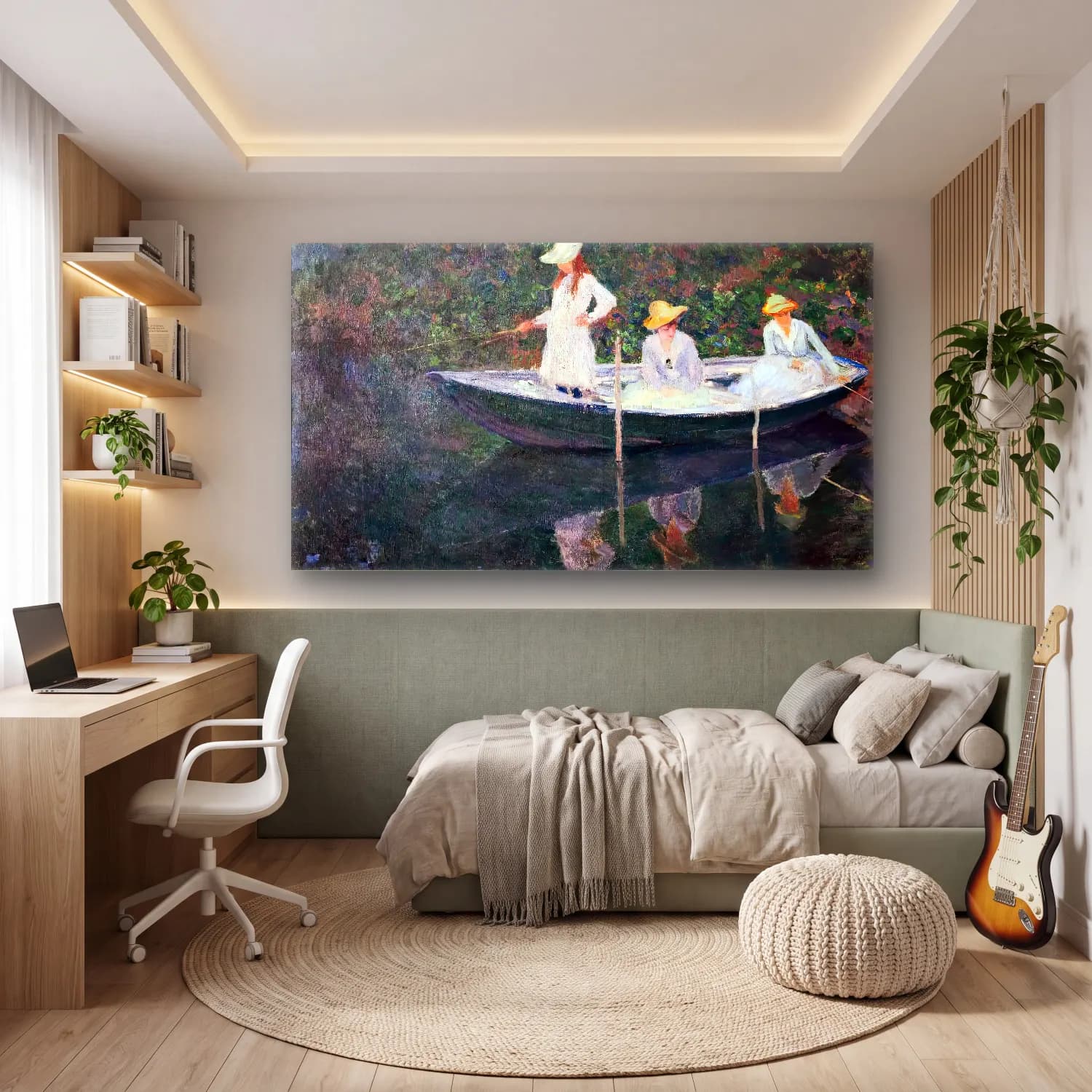 Claude Monet – The Boat at Giverny cam tablo — genç odasında