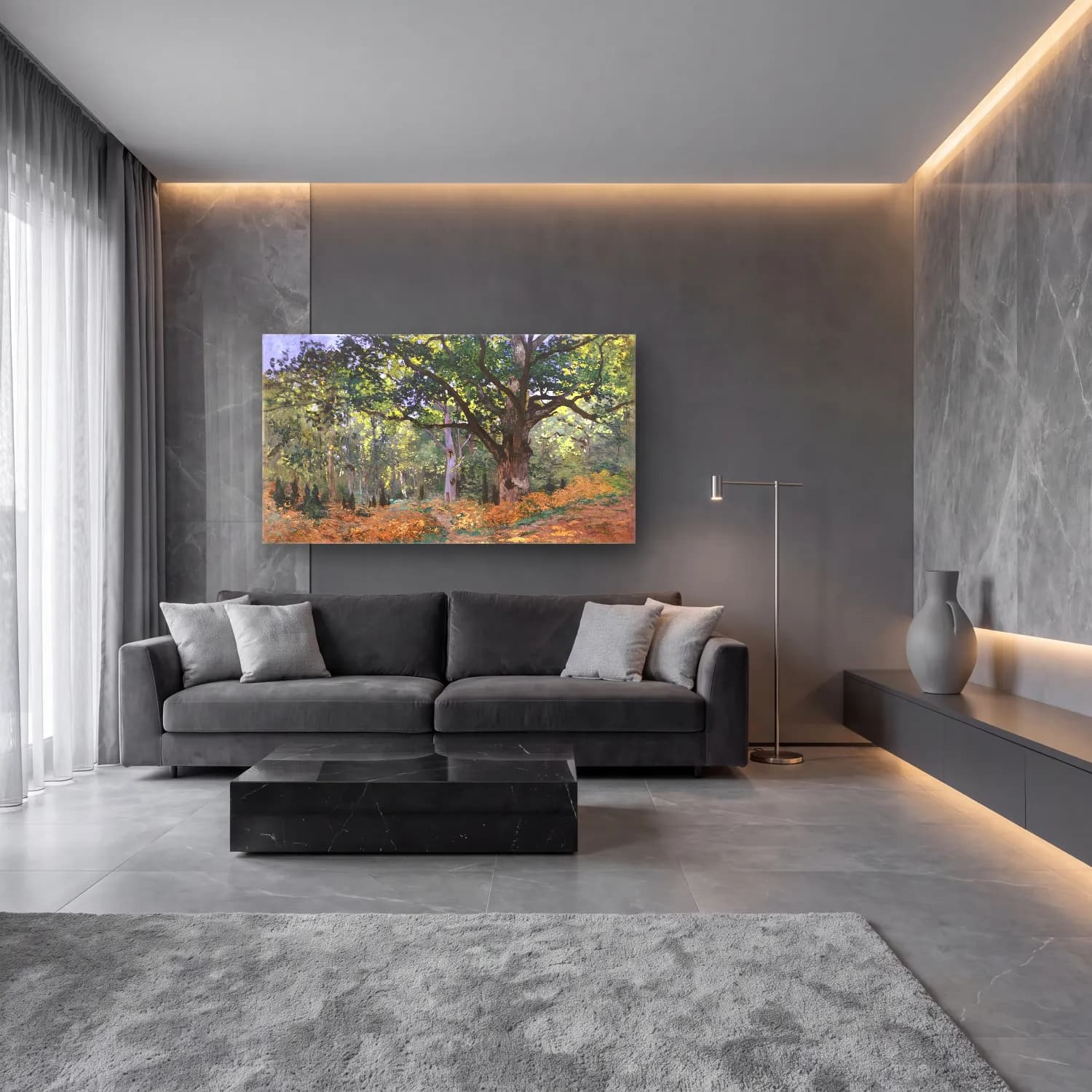 Claude Monet – The Bodmer Oak, Fontainebleau Forest cam tablo — lüks salon duvarında
