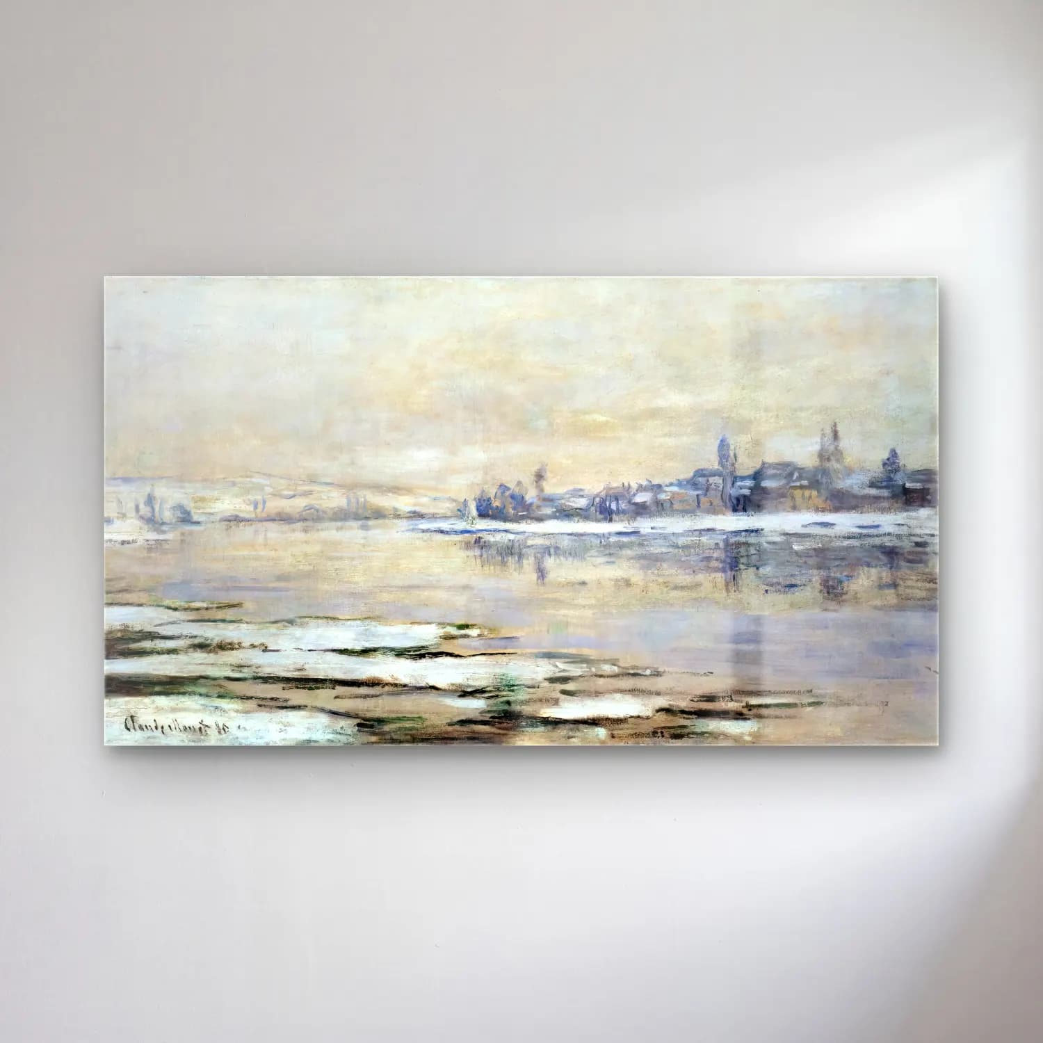 Claude Monet – The Breakup of the Ice at Lavacourt cam tablo — Claude Monet – The Breakup of the Ice at Lavacourt — empresyonist karlı kış manzarası