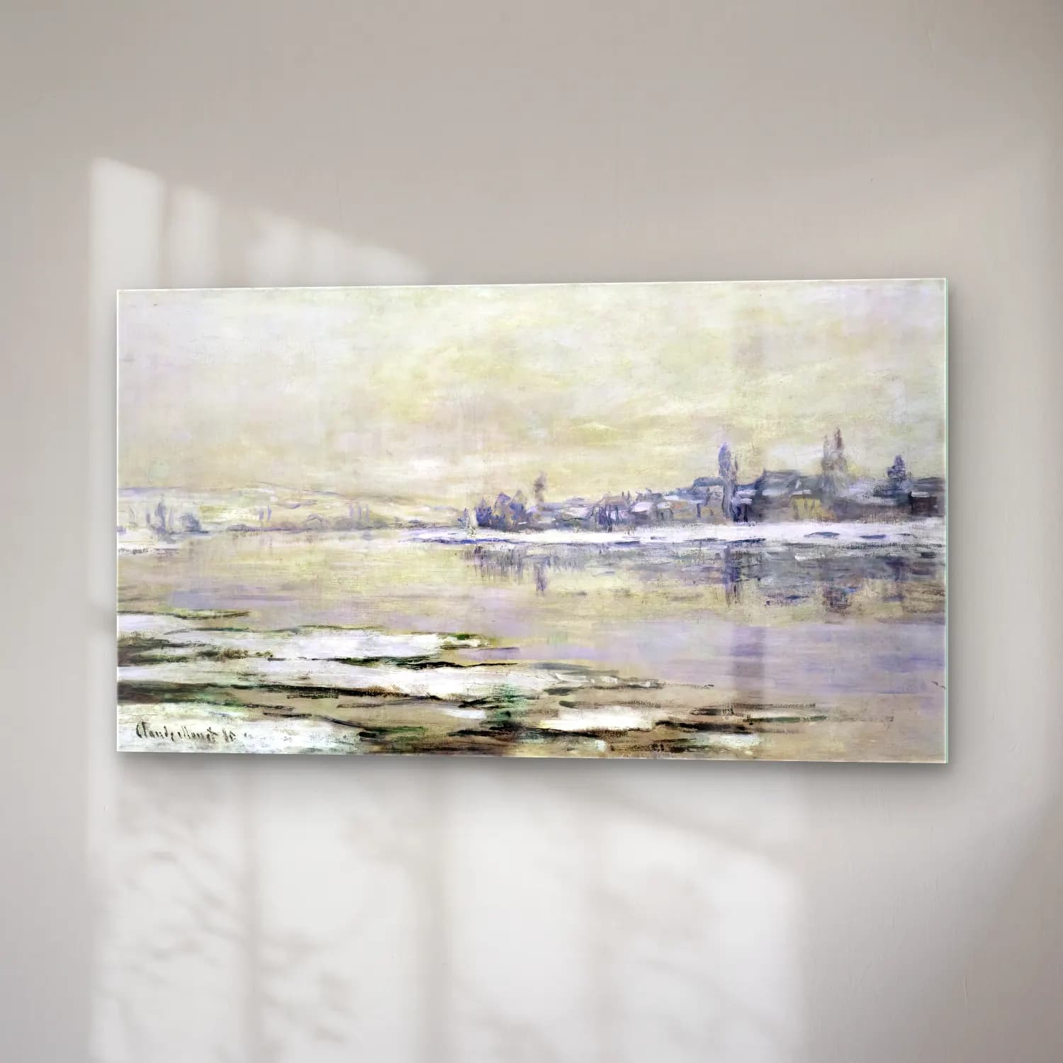 Claude Monet – The Breakup of the Ice at Lavacourt cam tablo — sağ açıdan görünüm