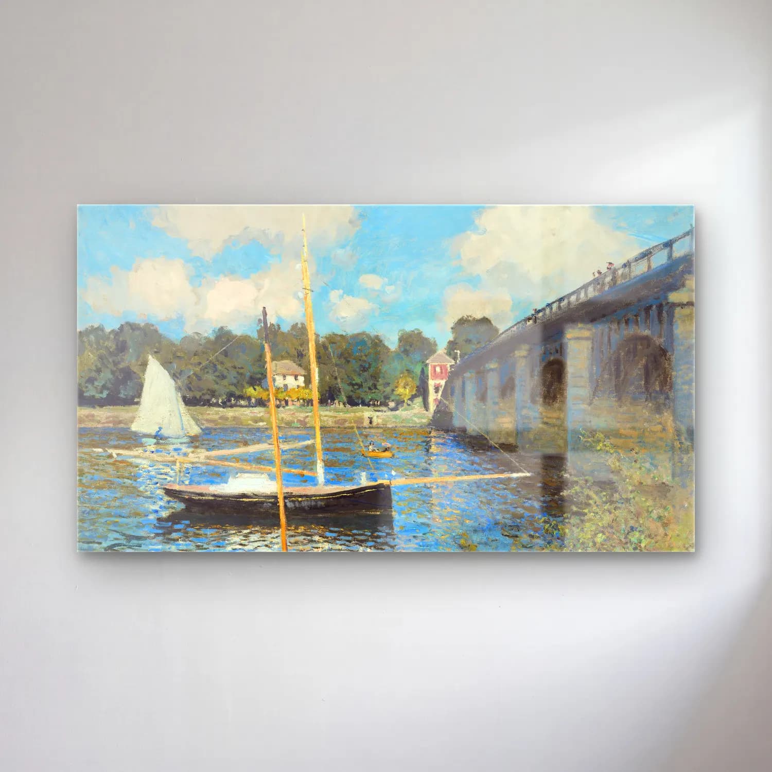 Claude Monet – The Bridge at Argenteuil – Bej Tonlar cam tablo — Claude Monet – The Bridge at Argenteuil – Bej Tonlar — empresyonist liman ve tekneler