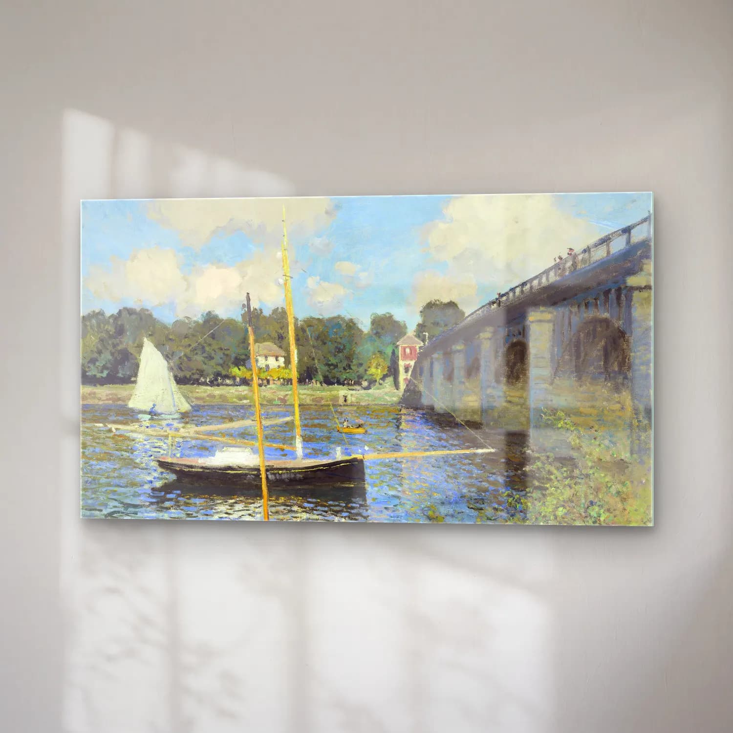 Claude Monet – The Bridge at Argenteuil – Bej Tonlar cam tablo — sağ açıdan görünüm