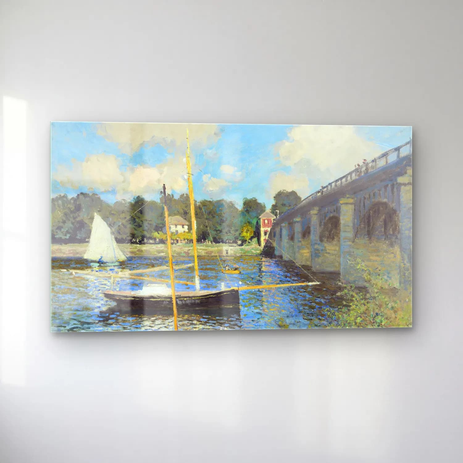Claude Monet – The Bridge at Argenteuil – Bej Tonlar cam tablo — sol açıdan görünüm