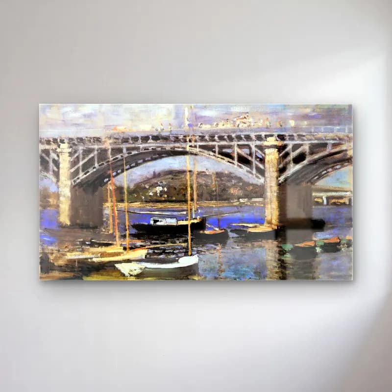 Claude Monet – The Bridge at Argenteuil – Mor Tonlar cam tablo — Claude Monet – The Bridge at Argenteuil – Mor Tonlar — empresyonist liman ve tekneler