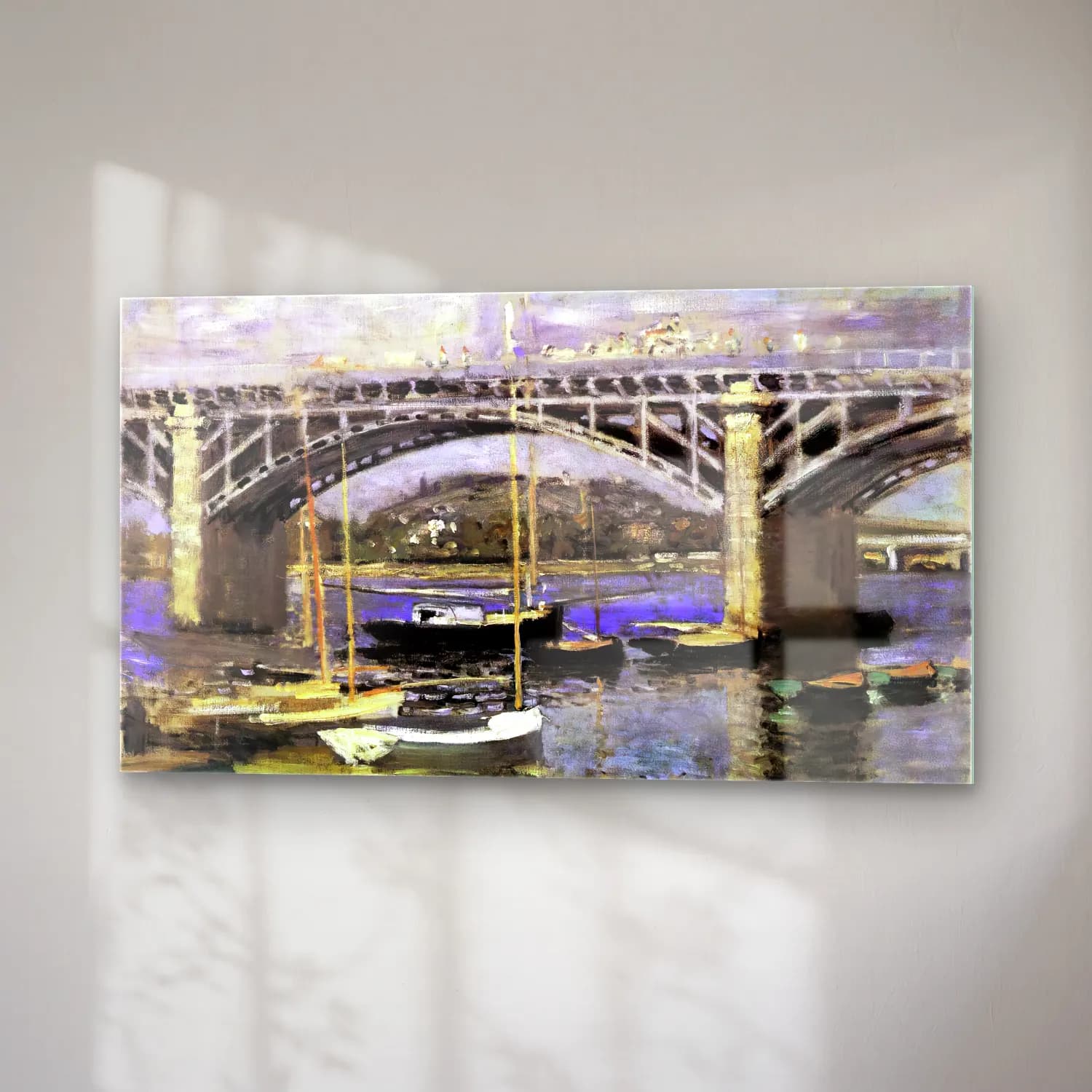 Claude Monet – The Bridge at Argenteuil – Mor Tonlar cam tablo — sağ açıdan görünüm