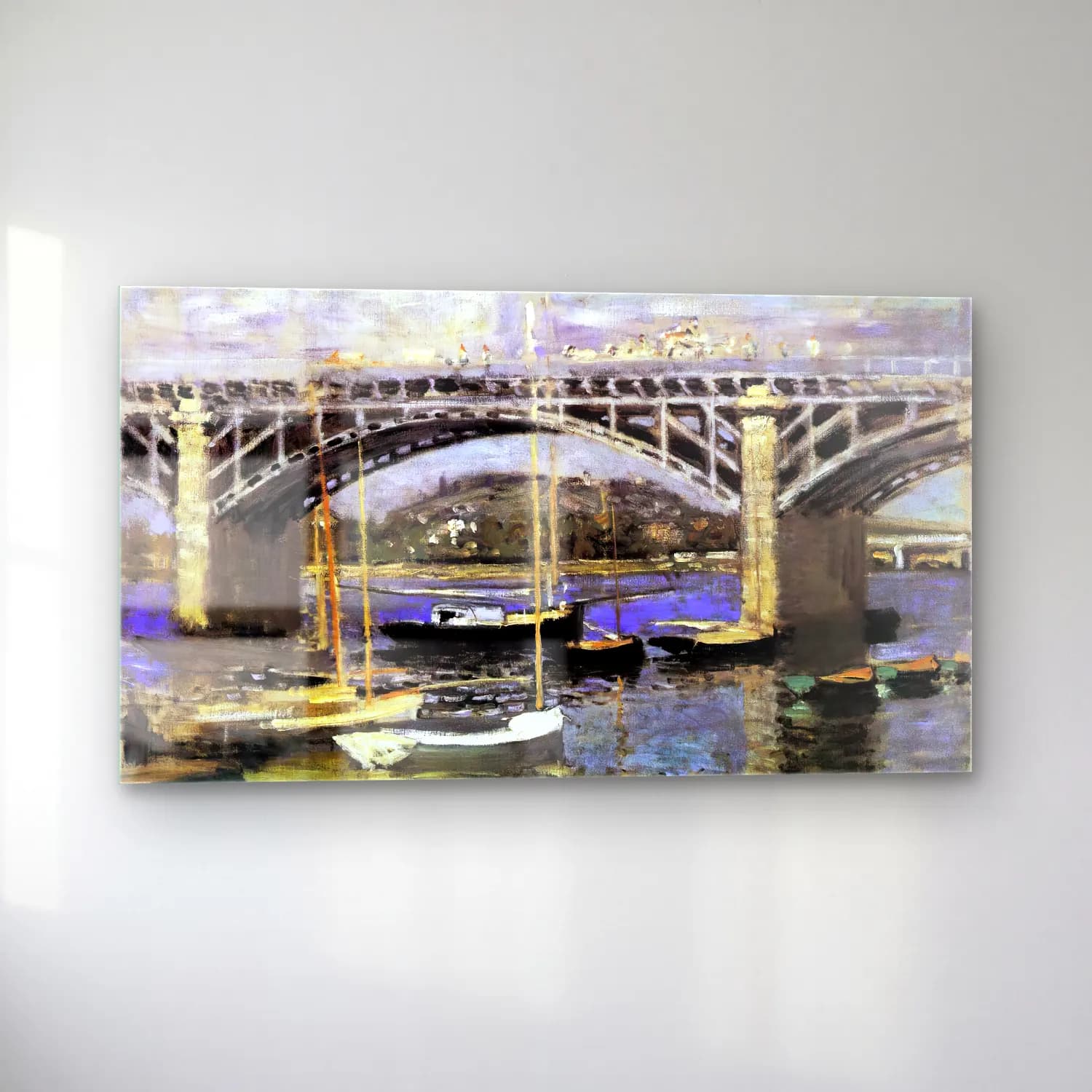 Claude Monet – The Bridge at Argenteuil – Mor Tonlar cam tablo — sol açıdan görünüm