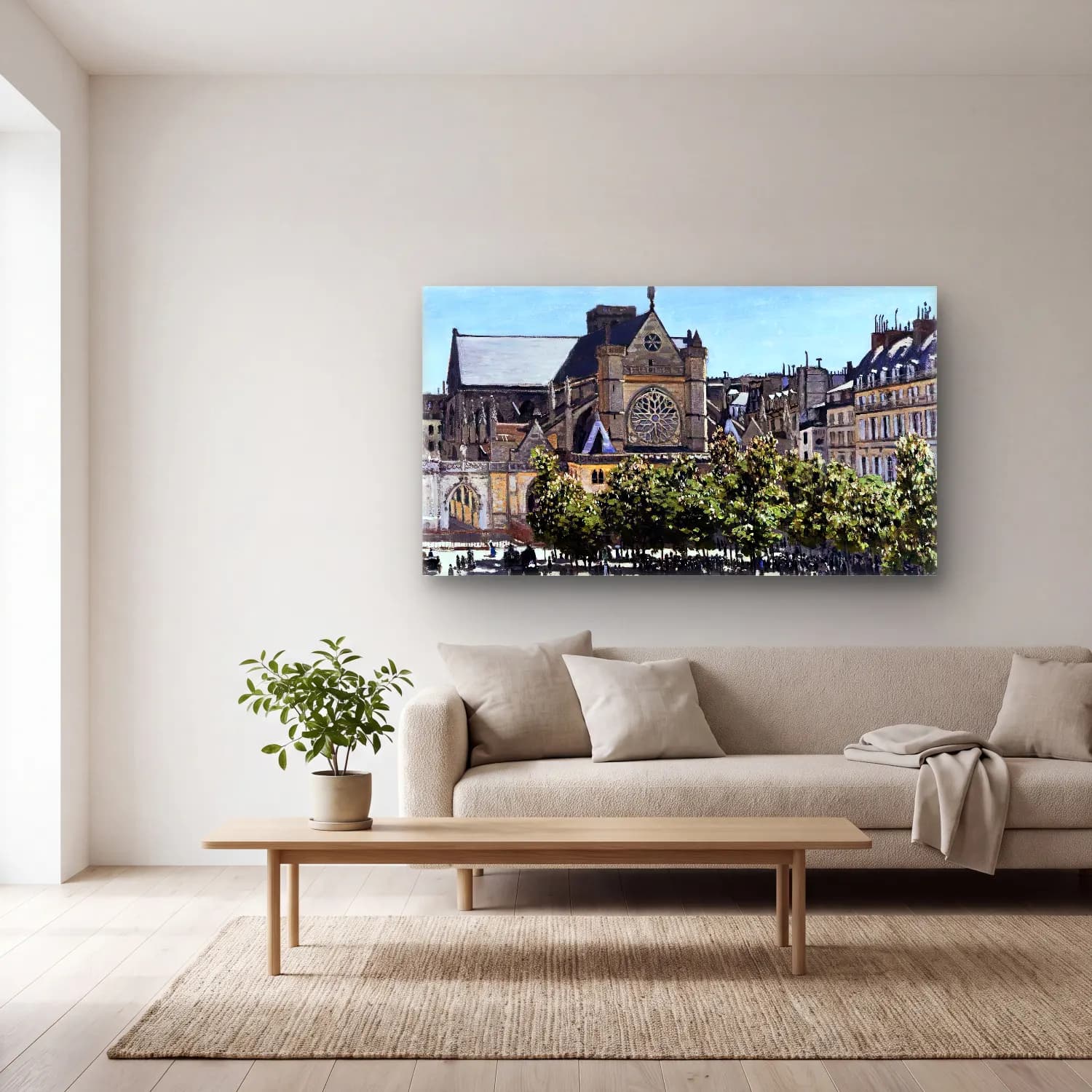 Claude Monet – The Church of Saint-Germain-l Auxerrois cam tablo — açık renk salonda