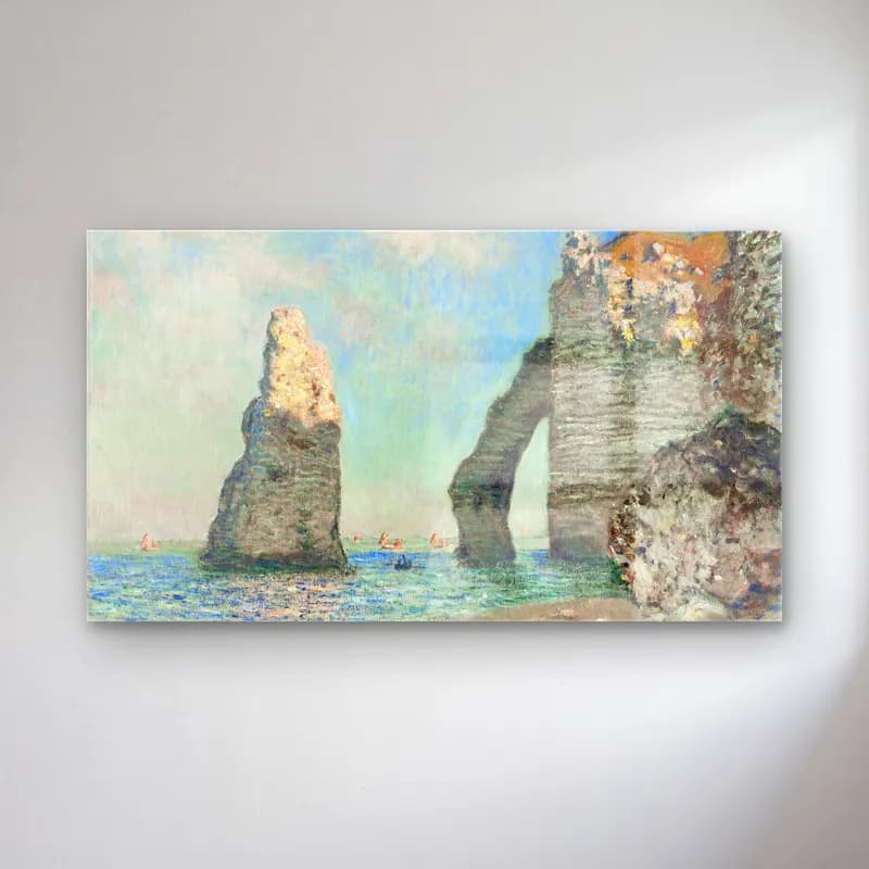 Claude Monet – The Cliffs at Étretat cam tablo — Claude Monet – The Cliffs at Étretat — empresyonist yelkenliler