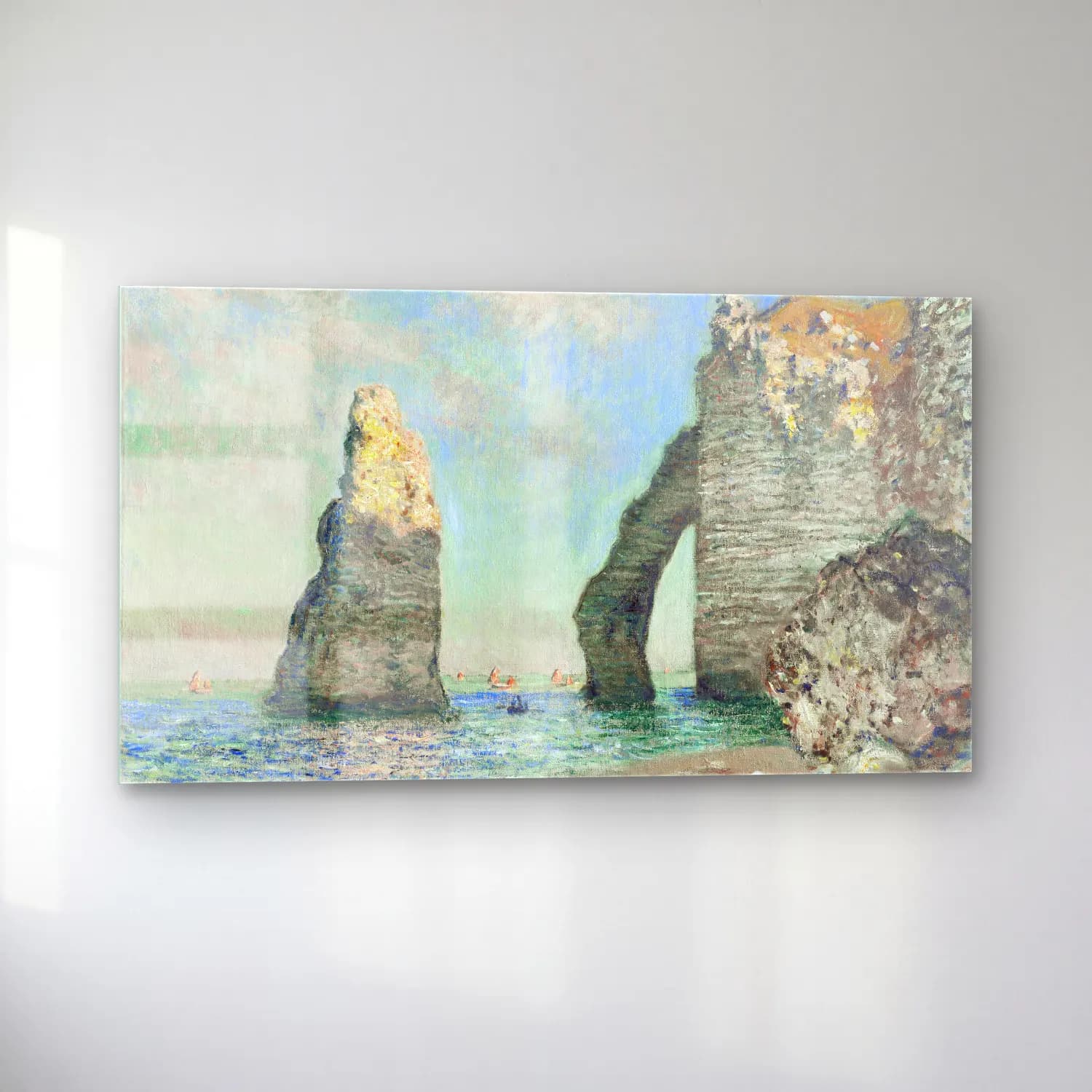 Claude Monet – The Cliffs at Étretat cam tablo — sol açıdan görünüm