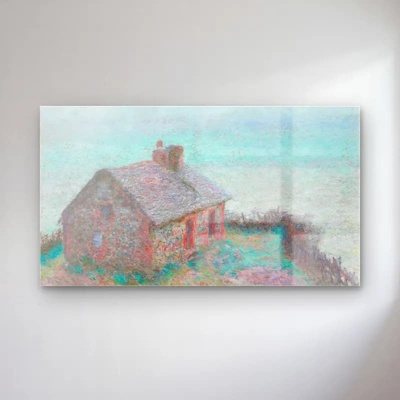 Claude Monet – The Customs House at Varengeville – Pastel Tonlar cam tablo — Claude Monet – The Customs House at Varengeville – Pastel Tonlar — empresyonist kır evi