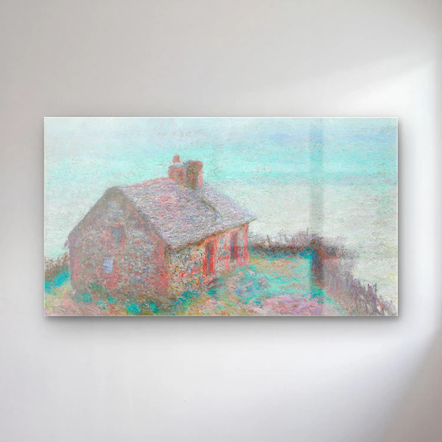 Claude Monet – The Customs House at Varengeville – Pastel Tonlar cam tablo — Claude Monet – The Customs House at Varengeville – Pastel Tonlar — empresyonist kır evi